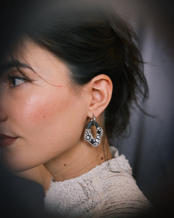 Coral Hoops - White Crackle on black clay