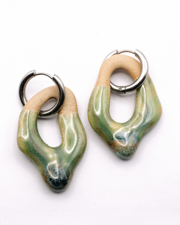 Coral Hoops - Moss on white clay
