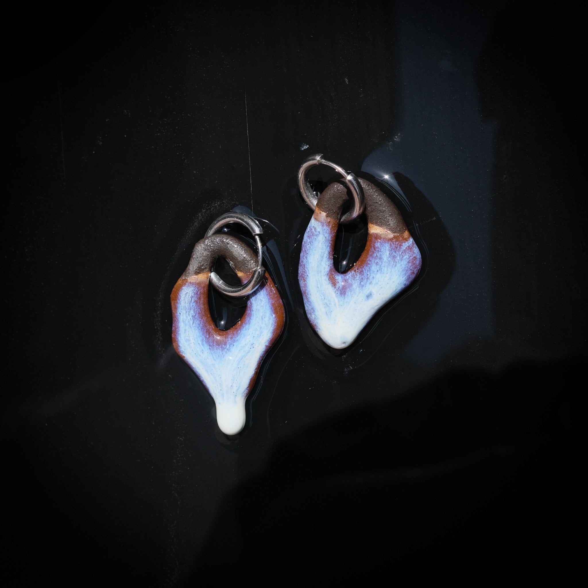 Coral Hoops - Sky drip on black clay